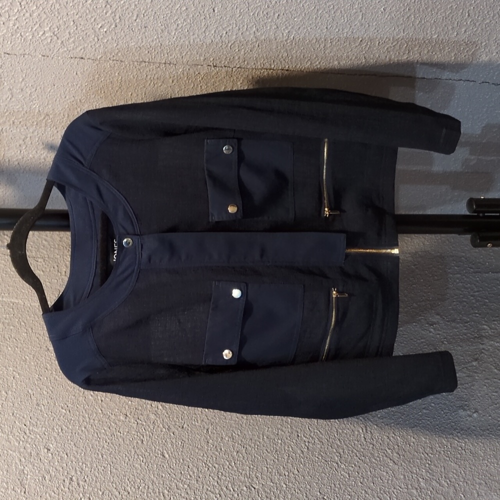 Navy Blue Jacket With Shear Panels And Good Hardware